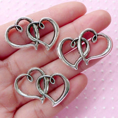 CLEARANCE Double Heart Charm Connector (3pcs) (32mm x 19mm / Tibetan Silver / 2 Sided) Findings Pendant Bracelet Earrings Zipper Pulls Keychain CHM284