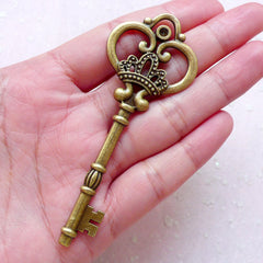 Big Antique Key Charm (1 piece / 32mm x 83mm / Antique Bronze / 2 Sided) DIY Necklace Pendant Key Chain Bookmark Handbag Zipper Pull CHM1548