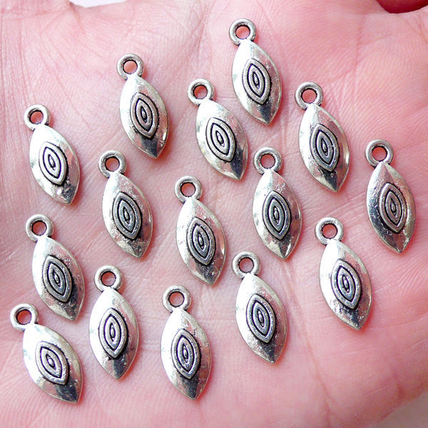 Small Evil Eye Charm Drop (15pcs / 7mm x 15mm / Tibetan Silver) Mini Stink Eye Nazar To Mati Hamsa Judaica Islam Judaism Religion CHM1555