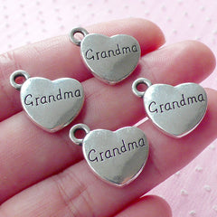 CLEARANCE Love GRANDMA Charms Tag Charm (4pcs / 17mm x 15mm / Tibetan Silver / 2 Sided) Family Heart Charm Stamped Word Charm Gift Packaging CHM1560