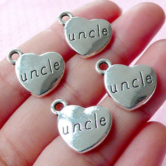 UNCLE Charms Heart Charm (4pcs / 17mm x 15mm / Tibetan Silver / 2 Sided) Love Family Tag Charm Word Heart Charm Wine Glass Charm CHM1563