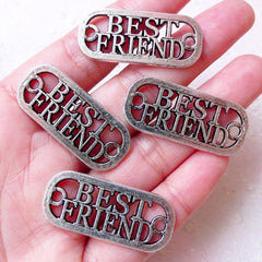 Best Friend Connector Charm Bracelet Link Necklace Link (4 pcs / 35mm x 16mm / Tibetan Silver) Word Tag Charm Sewing Gift Decoration CHM1551