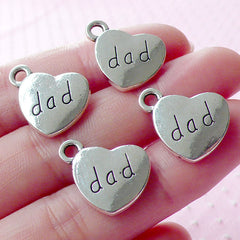 CLEARANCE Love Dad Charms Heart Tag Charm (4pcs / 17mm x 15mm / Tibetan Silver / 2 Sided) Family Charm Word Charm Bracelet Jewelry for Father CHM1567