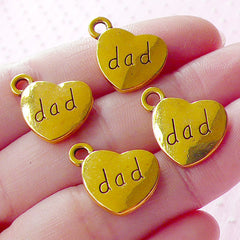 Dad Charms Father Charm (4pcs / 17mm x 15mm / Gold / 2 Sided) Message Charm Family Bracelet Keychain Fathers Day Gift Decoration CHM1570