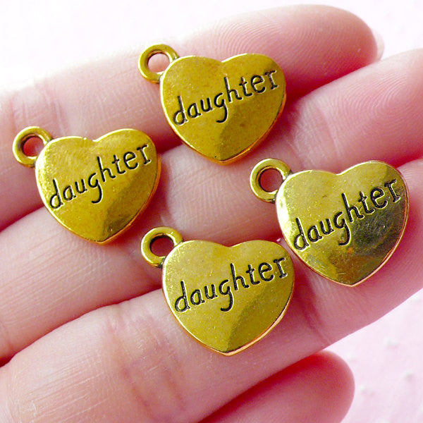 DAUGHTER Charm Family Charm (4pcs 17mm x 15mm Gold Sided