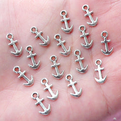 CLEARANCE Tiny Anchor Charms Nautical Charm Drops (6mm x 12mm / 15pcs / Tibetan Silver) Ship Boat Yacht Sea Ocean Travel Bracelet Add On Charm CHM1582