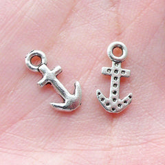 CLEARANCE Tiny Anchor Charms Nautical Charm Drops (6mm x 12mm / 15pcs / Tibetan Silver) Ship Boat Yacht Sea Ocean Travel Bracelet Add On Charm CHM1582