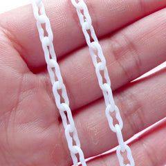 Color Plastic Chain 4mm (White) (40cm or 15 inches / 2 pcs) Kawaii Deco Kitsch Retro Decoration Light Weight Necklace Bracelet Link F251