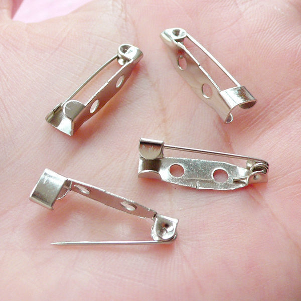 Silver Brooch Pin Back (20mm / 20 pcs) Glue on Safety Pin Sew on