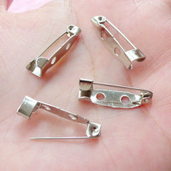 Silver Brooch Pin Back (20mm / 20 pcs) Glue on Safety Pin Sew on Brooch Base Cloth Button Bottle Cap Locking Bar Pinbacks Jewelry DIY F254