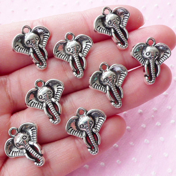 Elephant Head Charms 8pcs 16mm x 18mm Tibetan Silver Exotic African Animal Charm Bracelet Earring Pendant Necklace Zipper Pull CHM1587