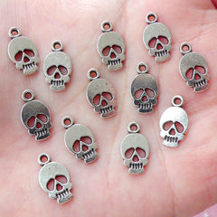 Tiny Skull Head Charm Drops (12pcs / 8mm x 14mm / Tibetan Silver) Add a Charm Halloween Wine Glass Charm Earrings Bracelet Pendant CHM1593