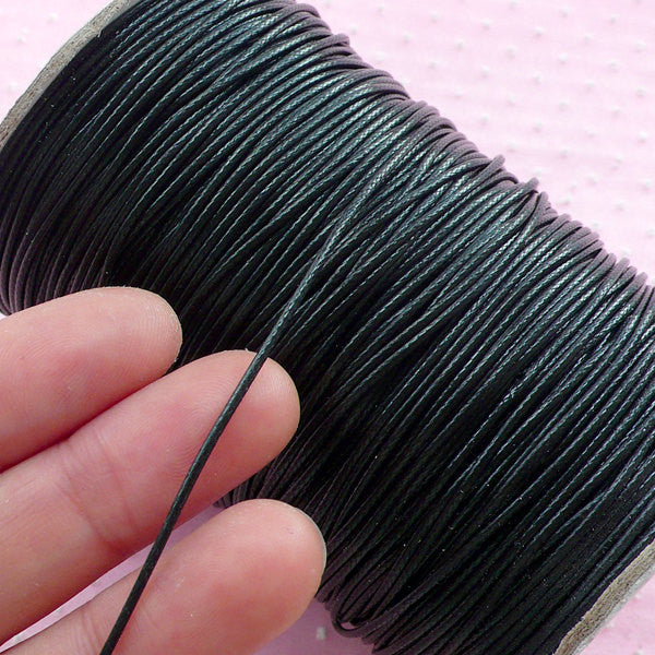 Black Korean Wax Cord / Round Polyester Strings / Leather Like Strap /, MiniatureSweet, Kawaii Resin Crafts, Decoden Cabochons Supplies