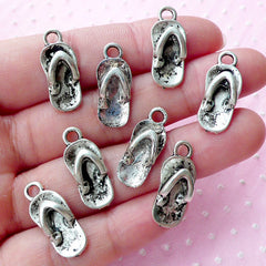 Miniature Flip Flops Charm (8pcs / 9mm x 21mm / Tibetan Silver) 3D Dollhouse Shoe Sandal Flipflop Summer Beach Whimsical Charm CHM1600