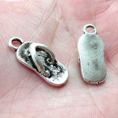 Miniature Flip Flops Charm (8pcs / 9mm x 21mm / Tibetan Silver) 3D Dollhouse Shoe Sandal Flipflop Summer Beach Whimsical Charm CHM1600
