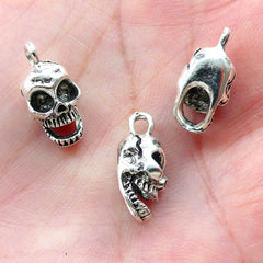 CLEARANCE Mini Skull Head Charm Drops (4pcs / 8mm x 16mm / Tibetan Silver) Halloween Earrings Pendant Wine Glass Charm Party Favor Decoration CHM1602