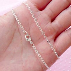 2mm Necklace Link w/ Lobster Clasp (Light Silver / 45cm or 17.7" / 2pcs) Flat Oval Cable Chain Trigger Hook Parrot Clasp Jewellery DIY F287