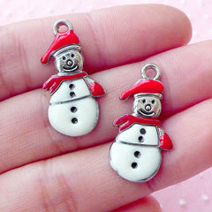 Colored Snow Man Charms Enamel Charm (2pcs / 13mm x 25mm / White & Red) Christmas Wine Glass Charm Zipper Pull Gift Favor Decoration CHM1613
