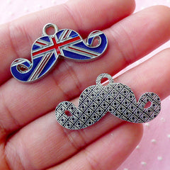CLEARANCE British Mustache Charms England United Kingdom UK Flag Enamel Charm (2pcs / 32mm x 16mm) Gentleman Charm Pendant Keychain Bookmark CHM1615