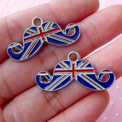 CLEARANCE British Mustache Charms England United Kingdom UK Flag Enamel Charm (2pcs / 32mm x 16mm) Gentleman Charm Pendant Keychain Bookmark CHM1615