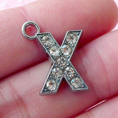 Initial X Charm with Bling Rhinestones (1 piece / 14mm x 17mm / Silver) Letter X Charm Alphabet Charm Personalized Favor Decoration CHM1641