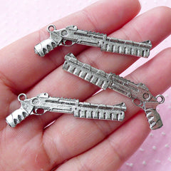 Pistol Gun Charm Firearm Weapon Handgun Charm (3pcs / 44mm x 15mm / Tibetan Silver / 2 Sided) Keychain Keyring Charm Jewelry for Men CHM1647