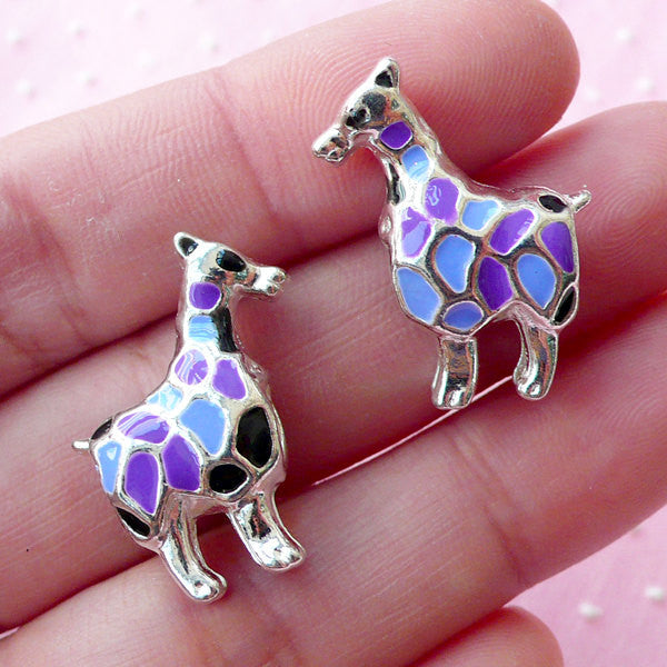 Colorful Giraffe Beads Enamel Animal Bead 2pcs 18mm x 23mm