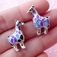 Colorful Giraffe Beads / Enamel Animal Bead (2pcs / 18mm x 23mm / Silver / 2 Sided) African Safari Zoo European Style Big Hole Bead CHM1652