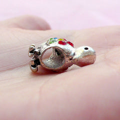 Rhinestone Bird Beads / Bling Bling Animal Bead (2pcs / 22mm x 15mm / Tibetan Silver / 2 Sided) European Style Large Hole Duck Bead CHM1653