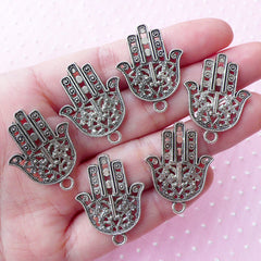 Silver Hamsa Hand Charm Hand of Fatima Charms Khamsa Charm (6pcs / 22mm x 29mm / Tibetan Silver / 2 Sided) Judaica Miriam Mary Hand CHM1665