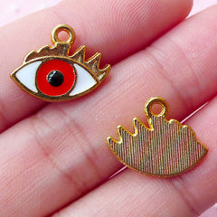 CLEARANCE Eye with Eyelash Enamel Charms (3pcs / 16mm x 13mm / Gold, Red & White) Turkish Evil Eye Nazar Stink Eye To Mati Bracelet Earrings CHM1681