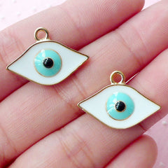 Colored Evil Eye Enamel Charms (2pcs / 22mm x 16mm / Gold, Blue & White) Turkish Nazar Jewellery Stink Eye Pendant To Mati Good Luck CHM1683