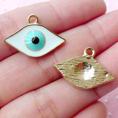 Colored Evil Eye Enamel Charms (2pcs / 22mm x 16mm / Gold, Blue & White) Turkish Nazar Jewellery Stink Eye Pendant To Mati Good Luck CHM1683