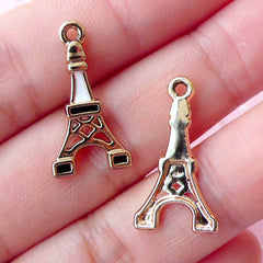 Enameled Eiffel Tower Charms (3pcs / 12m x 22mm / Gold, Black & White) French Jewelry Paris Charm Travel Zipper Pull Wine Charm CHM1691