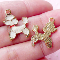 Poodle Enamel Charm Pet Charm (2pcs / 16mm x 20mm / Gold & White) Kawaii Animal Jewellery Keychain Dog Zipper Pull Bookmark Bracelet CHM1675