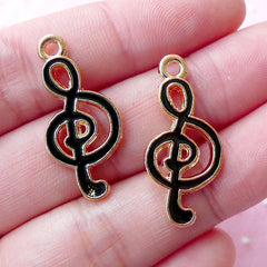 CLEARANCE G Clef Enamel Charms Treble Clef Charm Music Note Charm (2pcs / 13mm x 28mm / Gold & Black) Song Melody Zipper Pull Bookmak Charm CHM1699