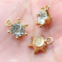 Rhinestone Charm 3D Crown Charm (3pcs / 10mm x 14mm / Gold) Bling Bling Add On Charm Sparkly Rhinestone Drops Princess Jewellery CHM1706