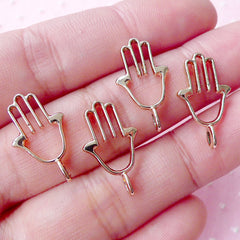 Hamsa Hand Outline Charm Gold Fatima Hand Charms Khamsa Charm (4pcs / 11mm x 20mm / Rose Gold / 2 Sided) Miriam Hand Mary Hand CHM1711