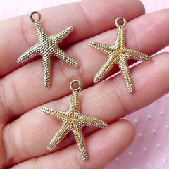 Gold Sea Star Charms Starfish Charms (3pcs / 22mm x 24mm / 2 Sided) Star Fish Jewelry Seastar Pendant Marine Life Beach Necklace CHM1716