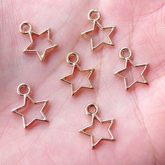 Gold Star Outline Charms (6pcs / 11mm x 13mm / 2 Sided) Cute Mini Star Pendant Add On Charm Bracelet Necklace Earrings Favor Charm CHM1717