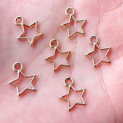 Gold Star Outline Charms (6pcs / 11mm x 13mm / 2 Sided) Cute Mini Star Pendant Add On Charm Bracelet Necklace Earrings Favor Charm CHM1717