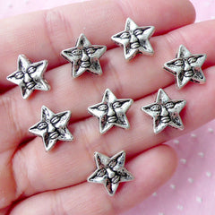 CLEARANCE Mini Star with Face Beads (8pcs / 12mm x 11mm / Tibetan Silver / 2 Sided) Sleep Night Sky Astronomy Stargazing Small Hole Loose Bead CHM1745