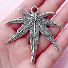 Big Hemp Leaf Charm Marijuana Charm (1 piece / 57mm x 54mm / Tibetan Silver / 2 Sided) Cannabis Jewellery Hippie Hippy Weed Pendant CHM1746