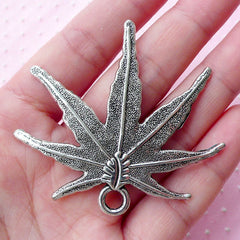 Big Hemp Leaf Charm Marijuana Charm (1 piece / 57mm x 54mm / Tibetan Silver / 2 Sided) Cannabis Jewellery Hippie Hippy Weed Pendant CHM1746