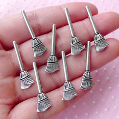 Broom Charms (8pcs / 9mm x 27mm / Tibetan Silver / 2 Sided) Halloween Jewelry Miniature Witch Broom Dollhouse Broom Houseware Charm CHM1764