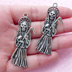 Silver Grim Reaper Charms Angel of Death Charm (2pcs / 23mm x 56mm / Tibetan Silver) Halloween Jewelry Gothic Necklace Goth Keychain CHM1770