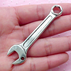 Large Wrench Charm Big Spanner Charm (1 piece / 17mm x 67mm / Tibetan Silver / 2 Sided) Hardware Tool Jewelry Whimsical Kitsch Charm CHM1760