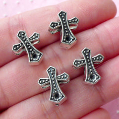 Silver Cross Beads (4pcs / 12mm x 14mm / Tibetan Silver / 2 Sided) Focal Beads Slider Bead Religious Christian Catholic Jewelry CHM1781