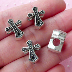 Silver Cross Beads (4pcs / 12mm x 14mm / Tibetan Silver / 2 Sided) Focal Beads Slider Bead Religious Christian Catholic Jewelry CHM1781