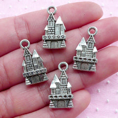 CLEARANCE Silver Castle Charms (4pcs / 11mm x 21mm / Tibetan Silver / 2 Sided) Fairy Tale Jewelry Cinderella Princess Keychain Zipper Pull CHM1773